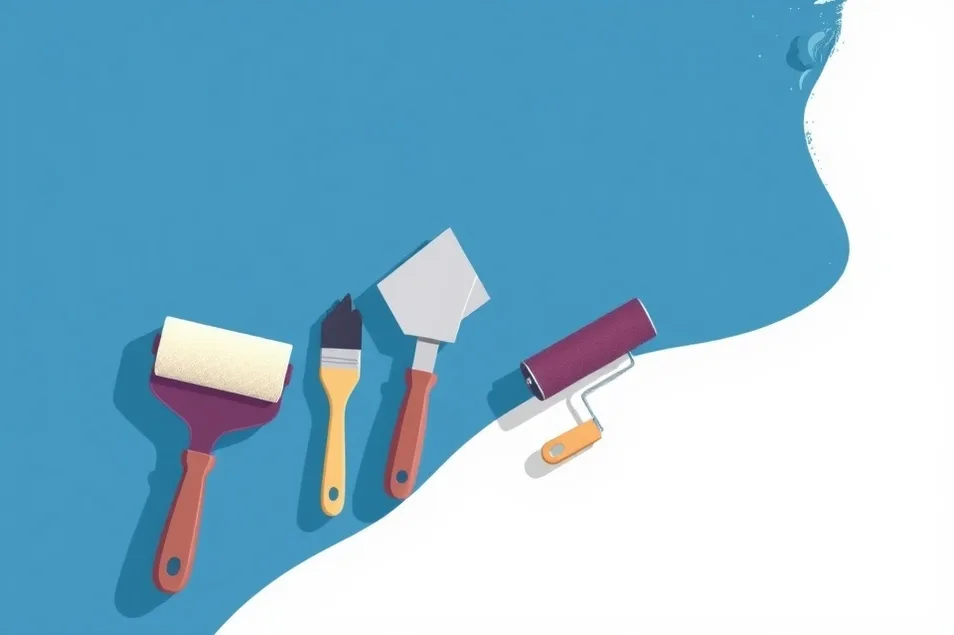 Outils de peinture disposés dans l'ordre des étapes du chantier
