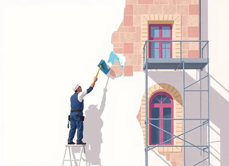 Ravalement de façade en pierre, nettoyage et application d'enduit